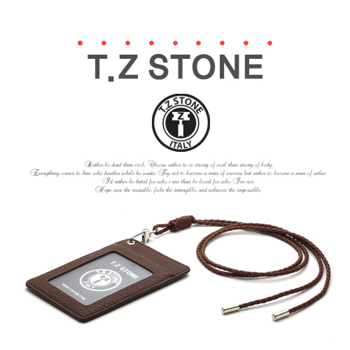 티지스톤-TZ1D215 버팔로 브라운 목걸이형 카드지갑(투명창)